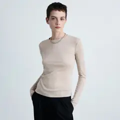 MANGO - Camiseta Mujer Brillante Manga larga