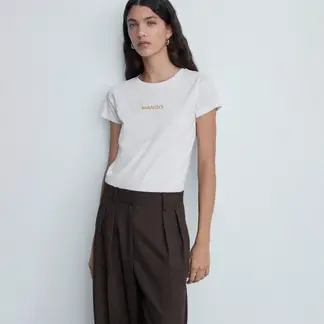 MANGO - Camiseta Mujer con Logo Manga corta de Algodón