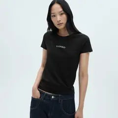 MANGO - Camiseta Mujer con Logo Manga corta de Algodón