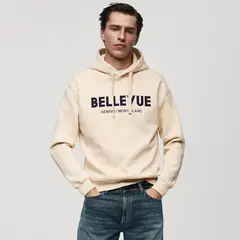 MANGO - Hoodie Hombre con Estampado de Algodón