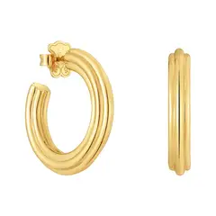TOUS - Aretes de aro largos con baño de oro 18 kt sobre plata y motivo flor 1950