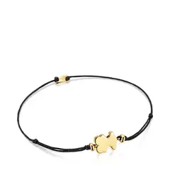 TOUS - Pulsera Con Baño De Oro 18 Kt Sobre Plata Y Nylon Negro Con Motivo Oso Sweet Dolls