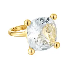 TOUS - Anillo grande con baño de oro 18 kt sobre plata y cuarzo cristal de roca Color White