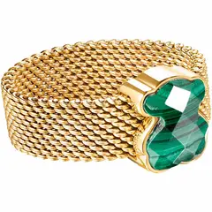 TOUS - Anillo de acero IP dorado y malaquita facetada motivo oso Mesh Color