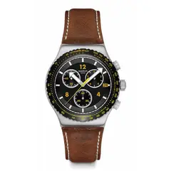 SWATCH - Reloj Unisex CANYON CHASER. Reloj Cuero Marrón YVS530