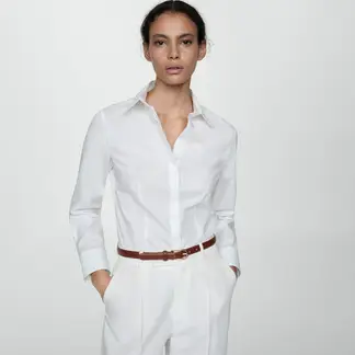 MANGO - Camisa Mujer Manga larga de Algodón