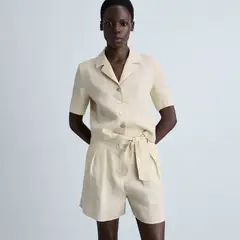MANGO - Short Mujer Tiro medio Anudada de Lino
