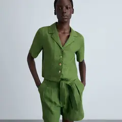 MANGO - Short Mujer Tiro medio Anudada de Lino