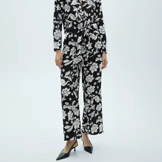 MANGO - Pantalón Recto Mujer Tiro alto con Estampado