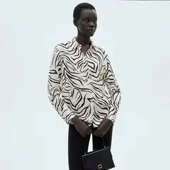 MANGO - Camisa Mujer Con Estampado Manga larga
