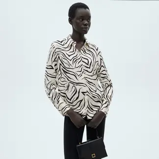 MANGO - Camisa Mujer Con Estampado Manga larga