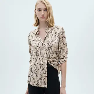 MANGO - Camisa Mujer Con Estampado Manga larga