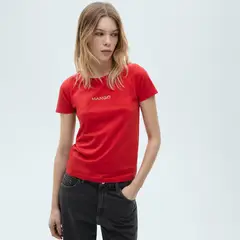 MANGO - Camiseta Mujer con Logo Manga corta de Algodón