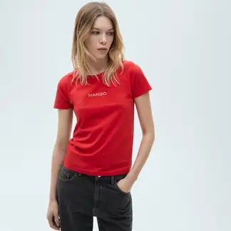 MANGO - Camiseta Mujer con Logo Manga corta de Algodón
