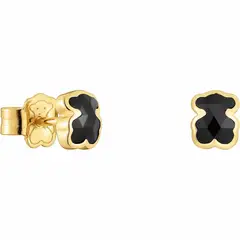TOUS - Aretes oso con baño de oro 18 kt sobre plata y ónix 6 mm Icon Color