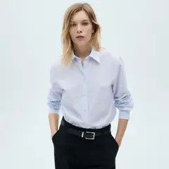 MANGO - Camisa Mujer de Rayas Manga larga de Algodón