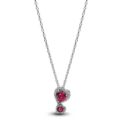 PANDORA - Collar Halo Rojo Corazones Plata Esterlina