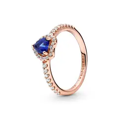 PANDORA - Anillo Corazón en Relieve Azul Recubrimiento en Oro Rosa
