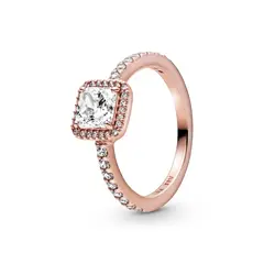 PANDORA - Anillo Cuadrado con Halo Recubrimiento en Oro Rosa