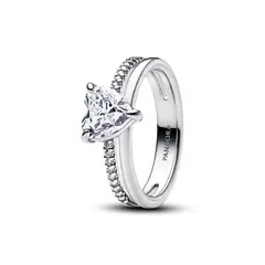 PANDORA - Anillo Corazón Doble Banda Plata Esterlina