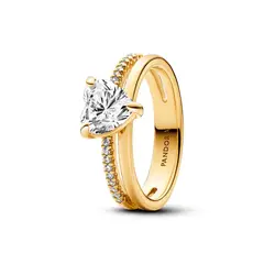 PANDORA - Anillo Corazón Doble Alianza Recubrimiento en Oro 14K