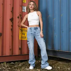 SYBILLA - Jean Cargo Mujer Tiro medio