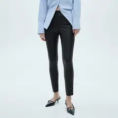 MANGO - Leggings Mujer Tiro alto Efecto cuero