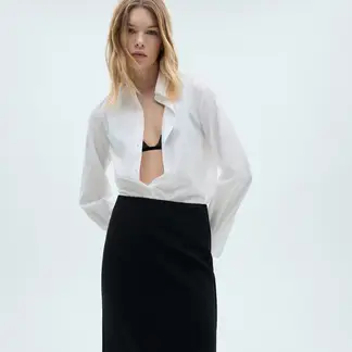 MANGO - Camisa Mujer Manga larga de Algodón