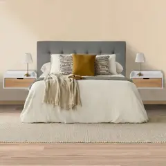 DKO DESIGN - Combo Cabecero Cama Doble (60x140x5) Gris Memphis + Set x 2 mesas de noche Toulus Flotantes