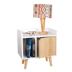 DKO DESIGN - Mesa de Noche Dreams (50X45X30) Blanca con puerta Vienes, pata en madera