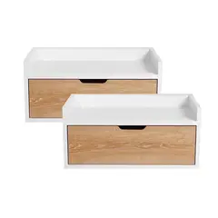 DKO DESIGN - Set x 2 Mesas de Noche Toulus Flotante (35X50X30) Blanca con puerta Vienes