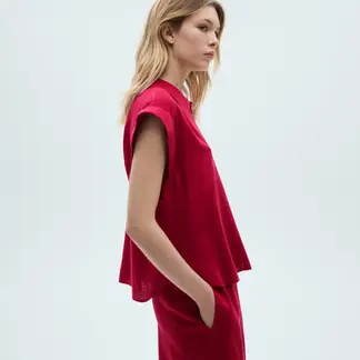 MANGO - Blusa Mujer Manga corta de Lino