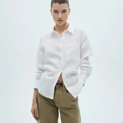 MANGO - Camisa Mujer Manga larga de Lino