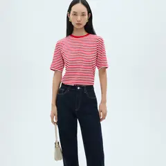 MANGO - Camiseta Mujer de Rayas Manga corta de Algodón