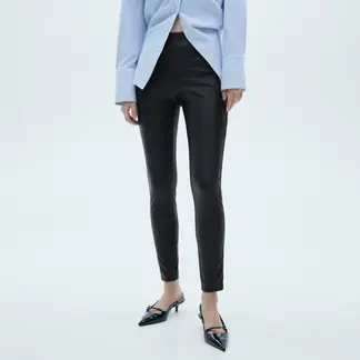 MANGO - Leggings Mujer Tiro alto Efecto cuero