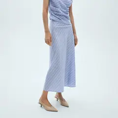 MANGO - Falda Midi Mujer de Rayas de Algodón