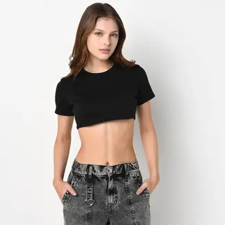 SYBILLA - Crop top Mujer Manga corta de Algodón