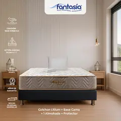 COLCHONES FANTASIA - Colchón con Base Cama Semidoble Firmeza Media Ortopédico Resortado Litium 120 x 190 cm Colchones Fantasía - 0% Interés a 3 o 6 Cuotas Pagando con tu CMR Banco Falabella