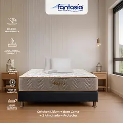 COLCHONES FANTASIA - Colchón con Base Cama Doble Firmeza Media Ortopédico Resortado Litium 140 x 190 cm Colchones Fantasía - 0% Interés a 3 o 6 Cuotas Pagando con tu CMR Banco Falabella