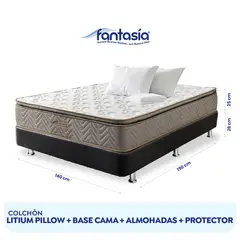 COLCHONES FANTASIA - Colchón con Base Cama Doble Firmeza Media Ortopédico con Pillow Resortado Litium 140 x 190 cm Colchones Fantasía