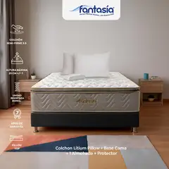 COLCHONES FANTASIA - Colchón con Base Cama Doble Firmeza Media Ortopédico con Pillow Resortado Litium 140 x 190 cm Colchones Fantasía