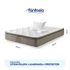COLCHONES FANTASIA - Colchón Sencillo Firmeza Media Ortopédico con Pillow Resortado Litium Pillow 100 x 190 cm + Almohada + Protector Colchones Fantasía - 0% Interés a 3 o 6 Cuotas Pagando con tu CMR Banco Falabella
