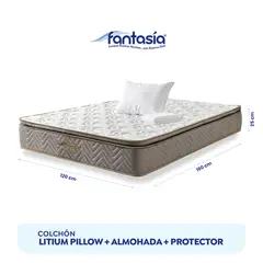 COLCHONES FANTASIA - Colchón Semidoble Firmeza Media Ortopédico con Pillow Resortado Litium Pillow 120 x 190 cm + Almohada + Protector Colchones Fantasía - 0% Interés a 3 o 6 Cuotas Pagando con tu CMR Banco Falabella