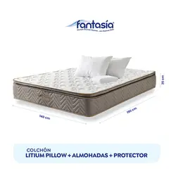 COLCHONES FANTASIA - Colchón Doble Firmeza Media Ortopédico con Pillow Resortado Litium Pillow 140 x 190 cm + 2 Almohadas + Protector Colchones Fantasía - 0% Interés a 3 o 6 Cuotas Pagando con tu CMR Banco Falabella