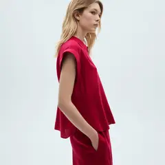 MANGO - Blusa Mujer Manga corta de Lino