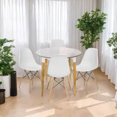 EKONOMODO - Juego de Comedor para 4 Personas (Comedor + 4 Sillas) White
