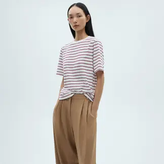 MANGO - Camiseta Mujer de Rayas Manga corta de Algodón