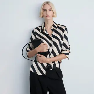 MANGO - Camisa Mujer Con Estampado Manga larga