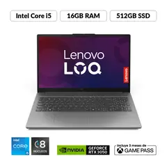 LENOVO - Portátil Gamer LOQ| Geforce RTX 3050 |Intel Core i5 Serie HX | 16GB de RAM | 512GB SSD de Almacenamiento | Windows 11 | Pantalla 15.6 pulgadas | LOQ | Computador Portátil