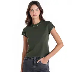 SYBILLA - Camiseta Mujer Con Taches Manga corta de Algodón
